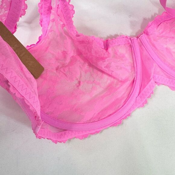 Skims Bra Womens 46DDD Hot Pink Stretch Lace Intimates Underwire Scoop New - Picture 7 of 8